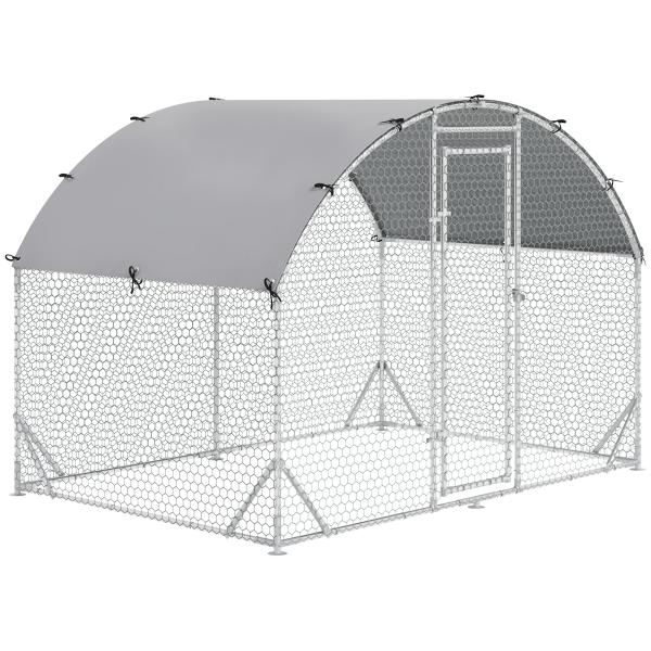 Galinheiro para Exterior para 4 - 6 Galinhas de Aço Galvanizado com Teto de Tecido Oxford 2,8x1,90x1,97 m Prata