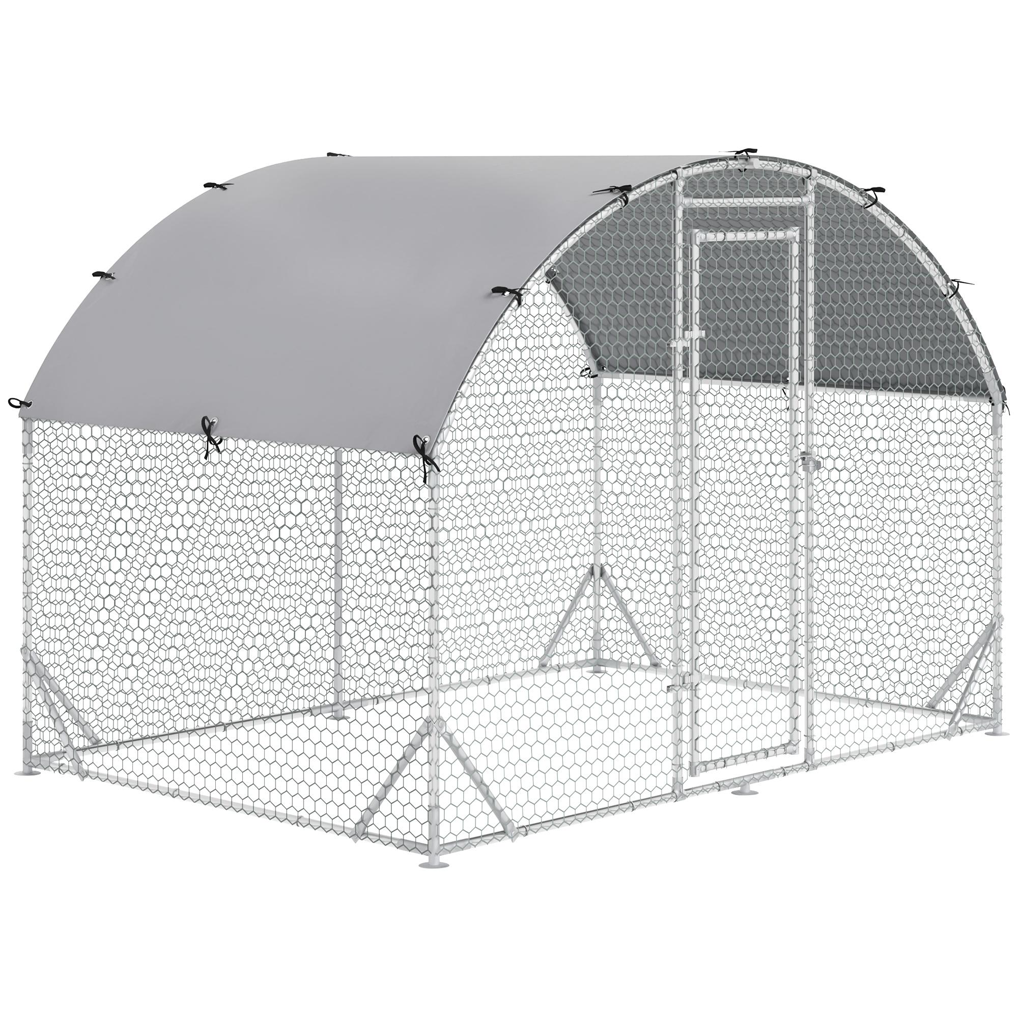 Galinheiro para Exterior para 4 - 6 Galinhas de Aço Galvanizado com Teto de Tecido Oxford 2,8x1,90x1,97 m Prata