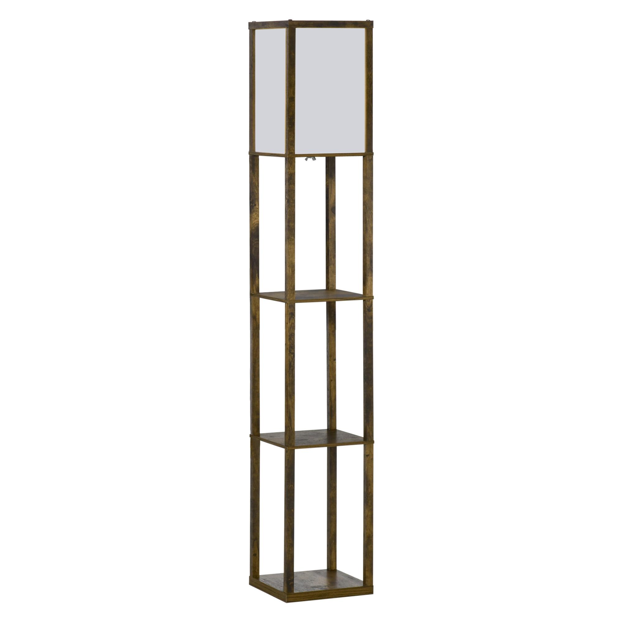 Candeeiro de Pé de Madeira com 3 Prateleiras para Lâmpada E27 Potência Máx. 40W 26x26x160 cm Marrom Rústico