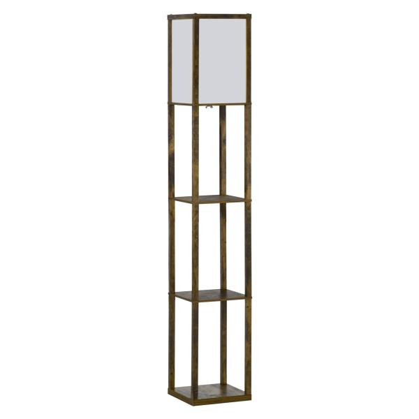 Candeeiro de Pé de Madeira com 3 Prateleiras para Lâmpada E27 Potência Máx. 40W 26x26x160 cm Marrom Rústico