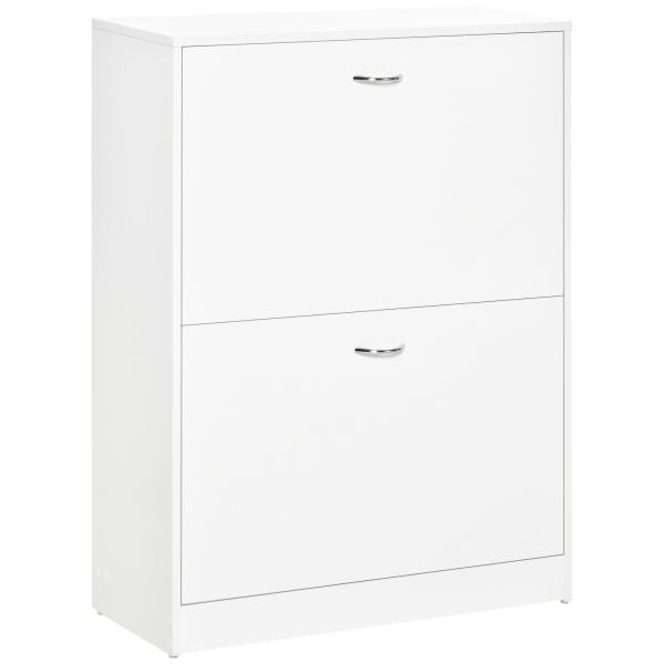 Sapateira de Madeira com 2 Compartimentos para Entrada Corredor Dormitório Sala de Estar 60x24x80 cm Branco