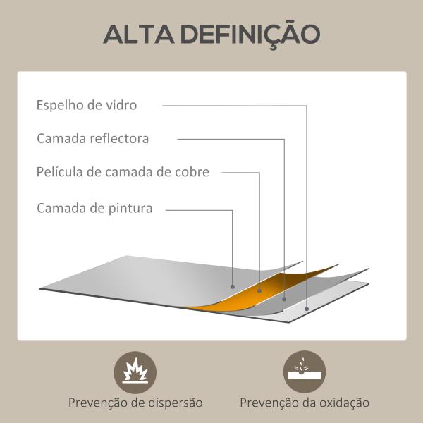 Espelho de Parede Decorativo 50x70 cm Espelho Retangular Espelho de Sala com 4 Ganchos Metálicos Estilo Moderno Madeira