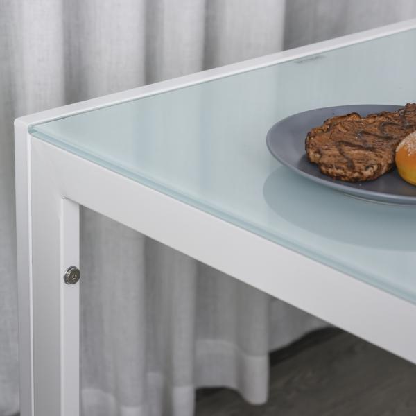 Conjunto de Refeição com Mesa Retangular de Vidro Temperado e 4 Cadeiras Estofadas em PU com Pés de Metal Branco