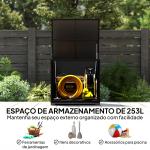 Baú de Armazenamento Exterior de Ratã de 253L com Vara Hidráulica Forro com Fecho e Estrutura de Aço Preto