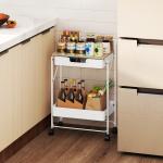 Carrinho Auxiliar com Rodas de 2 Níveis Carrinho de Cozinha com 1 Gaveta e 1 Cesto Carrinho Organizador 45x29,5x68 cm Branco