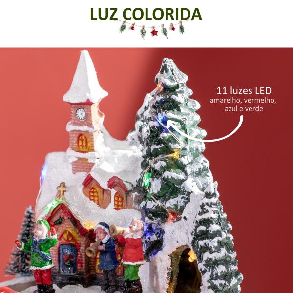 Aldeia de Natal com Luzes LED Trem Giratório e Música Decoração de Natal 20x19,5x20cm Multicor