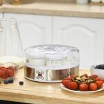 Iogurteira 20W Capacidade 1,26L com 7 Frascos de Cristal de 180 ml Termóstato Ajustável Temporizador de 1 - 48 horas 24x24x13 cm Branco