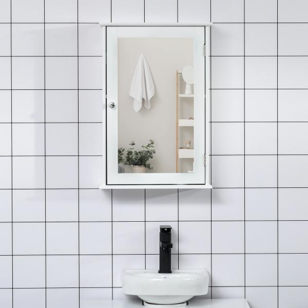 Armário de Casa de Banho com Espelho Armário com Espelho para Casa de Banho com 1 Prateleira Estilo Moderno 41x14x60 cm Branco