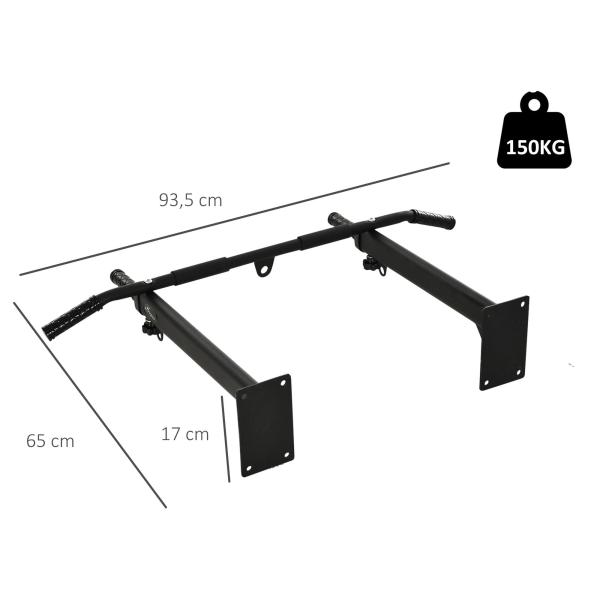 Barra de Elevações para Parede Treinamento Muscular Pull Up para Casa Carga Máxima 150kg 93,5x65x17 cm Preto