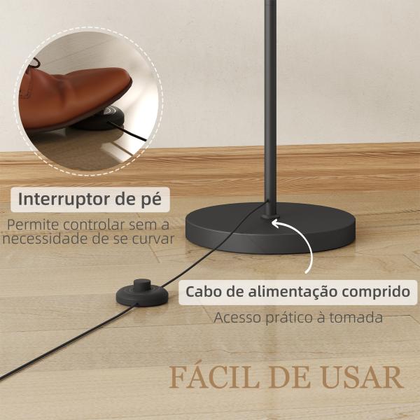 Candeeiro de Pé LED 11 Níveis, Controlo Remoto, Temporizador 60 min, 54,3x30,6x159,6 cm Preto e Creme