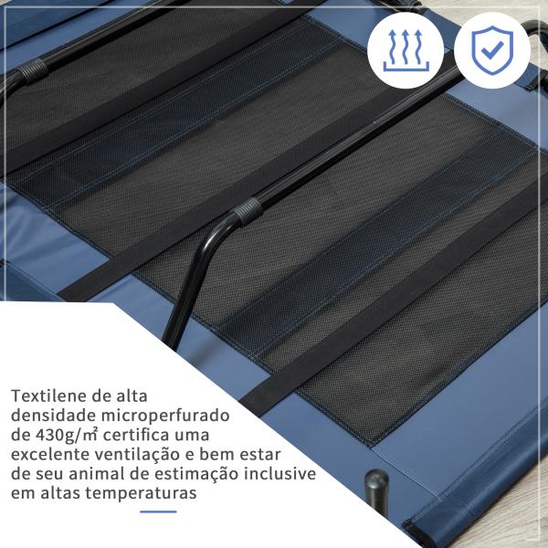 Cama para Animais de Estimação Cama Elevada para Cães Gatos com Tecido Transpirável para Dormir Relaxar Exterior Jardim Terraço 122x91x23cm Azul