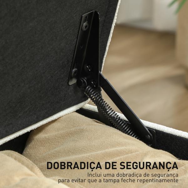 Banco de Armazenamento com 2 Dobradiças de Segurança Tampa Rebatível para Sala de Estar Quarto 120x40x48 cm Creme
