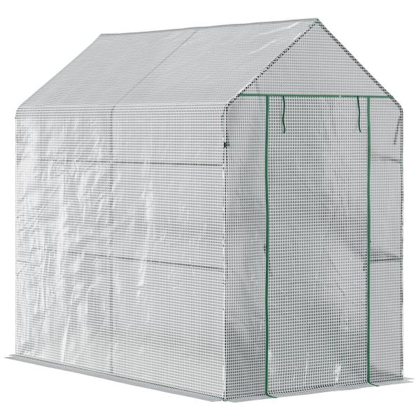 Estufa de Jardim Estufa Caseira com 4 Prateleiras Porta Enrolável Cobertura de PE 140g/m² e Estrutura de Aço para Cultivos de Plantas Flores 120x186x190cm Branco
