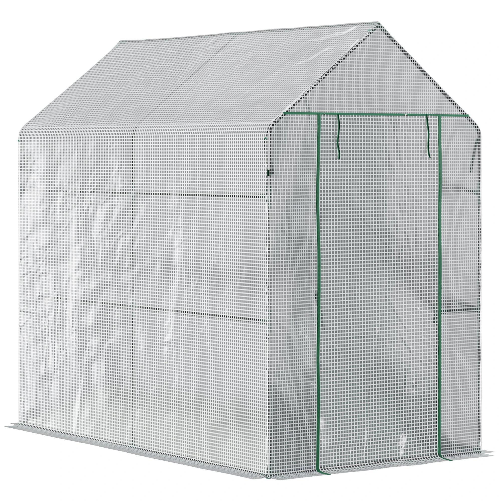 Estufa de Jardim Estufa Caseira com 4 Prateleiras Porta Enrolável Cobertura de PE 140g/m² e Estrutura de Aço para Cultivos de Plantas Flores 120x186x190cm Branco