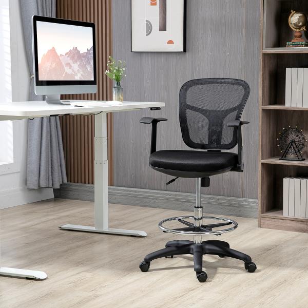 Cadeira de Escritório Ergonómica com Apoio para os Braços Apoio para os Pés e Assento Ajustáveis 59x59x95 - 115cm Preto