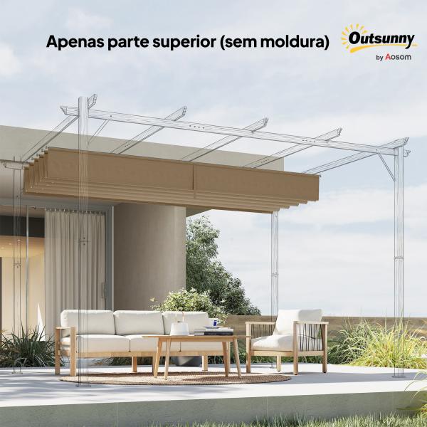 Cobertura para Teto Retrátil de 2,5x2,55 m para Pérgola 3x3 Tecido de Substituição com 10 Orifícios de Drenagem Castanho