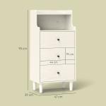 Cómoda com 3 Gavetas Cómoda de Quarto Estreita com Prateleiras Abertas Anti - Tombo Gaveteiro Alto 47x29x95 cm Branco Acinzentado