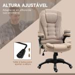 Cadeira de Escritório com Massagem 6 Pontos Reclinável até 130° com Função de Aquecimento 67x74x107 - 116 cm Castanho Claro