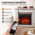 Lareira Elétrica Decorativa 1800 W com Efeito de Chama de 3 Níveis Termóstato Temporizador e Comando Madeira Natural