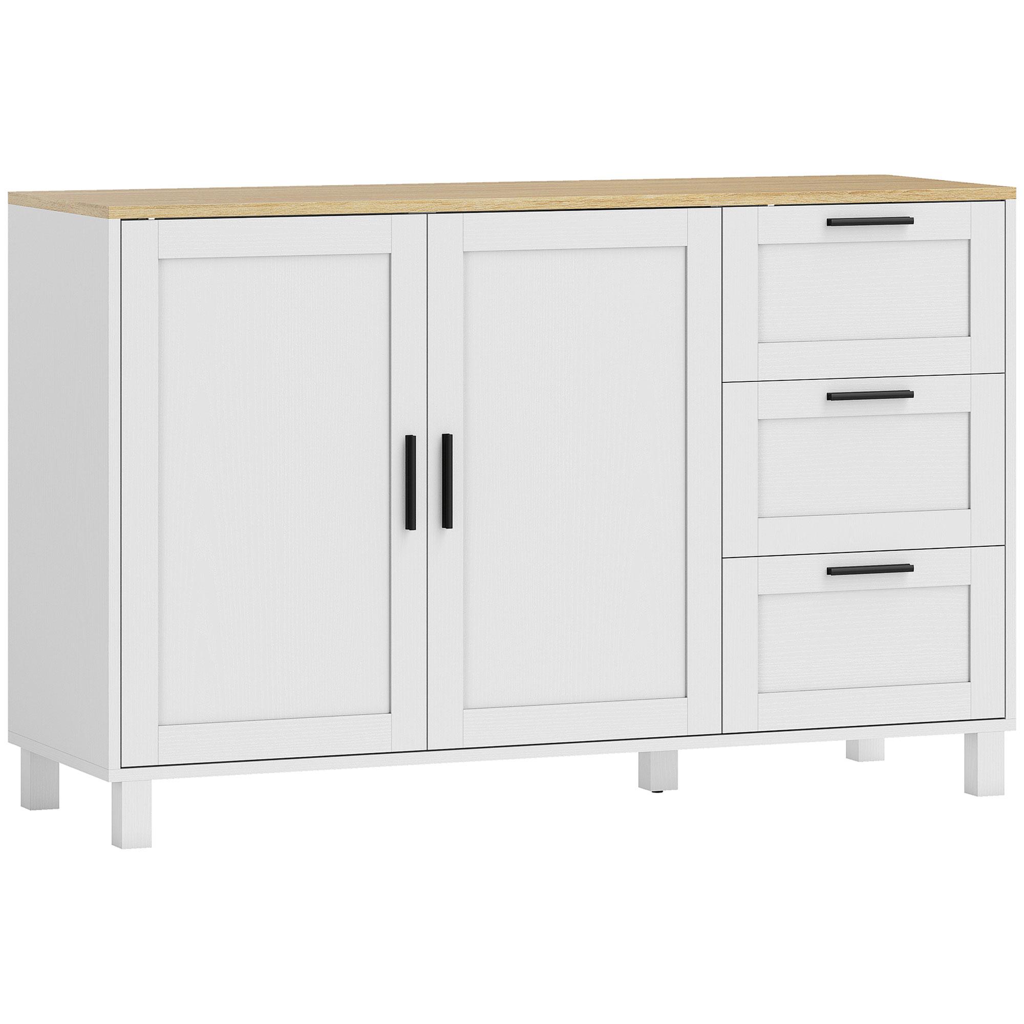 Aparador Moderno para Sala de Estar com 2 Portas e 3 Gavetas Prateleira Ajustável para Sala de Jantar Entrada 120x38x76 cm Branco