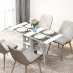 Mesa Dobrável com Asas Dobráveis Mesa de Cozinha com 2 Rodas e Prateleiras Estilo Moderno 120x60x75 cm Branco