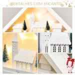Calendário de Advento de Natal Madeira com 24 Gavetas e Luzes LED Decoração de Natal Modelo Casinha 39x9x42cm Branco