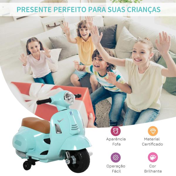 Moto Elétrica Infantil Licenciada com Faróis Buzina com 4 Rodas Brinquedo Criança acima de 18 Meses Verde 66,5x38x52 cm