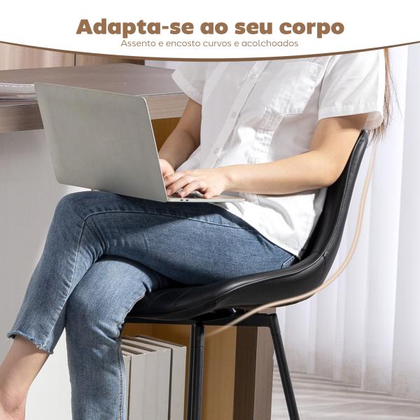 Conjunto de 2 Bancos de Bar Giratórios com Encosto Curvado e Apoio para os Pés Estofados em PU 47x54,5x97,5 cm Preto