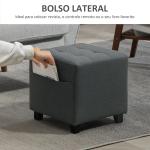 Apoio para os Pés Sala de Estar Banco Estofado em Linho com Bolso Lateral Tampa com Botões 35x35x35 cm Cinzento