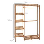 Suporte para Cabides de Bambu com Prateleira de Armazenamento de 6 Níveis e Vara Supensa 90x30x145 cm Madeira