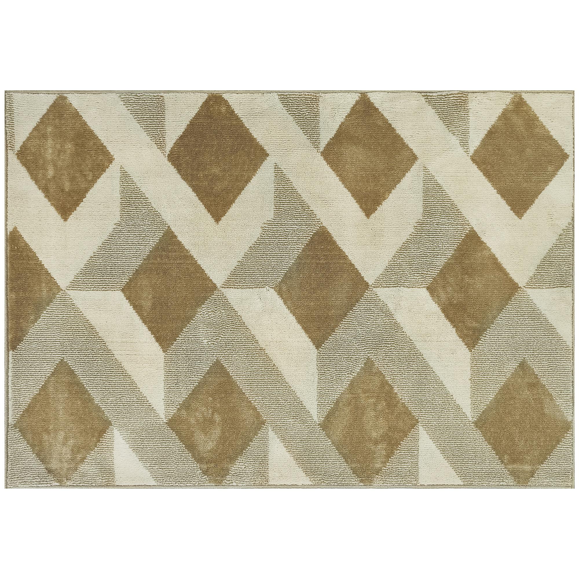 Tapete Sala de Estar 170x120 cm Tapete Lavável na Máquina de Lavar Pelo Curto Estilo Moderno Creme e Marrom Claro