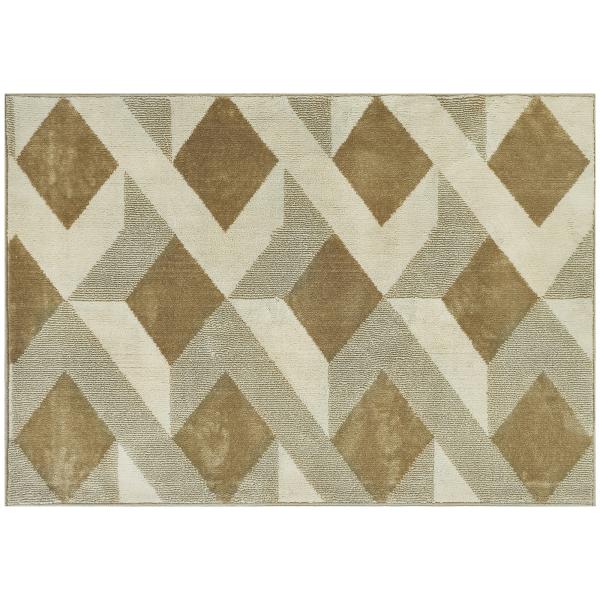 Tapete Sala de Estar 170x120 cm Tapete Lavável na Máquina de Lavar Pelo Curto Estilo Moderno Creme e Marrom Claro