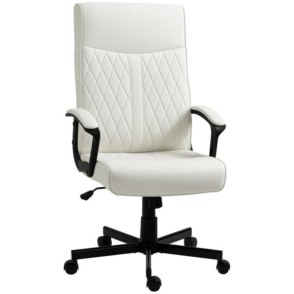 Cadeira de Escritório Giratória 360° com Encosto Alto Altura Ajustável e Função de Inclinação 65x65x102 - 112,5cm Branco creme