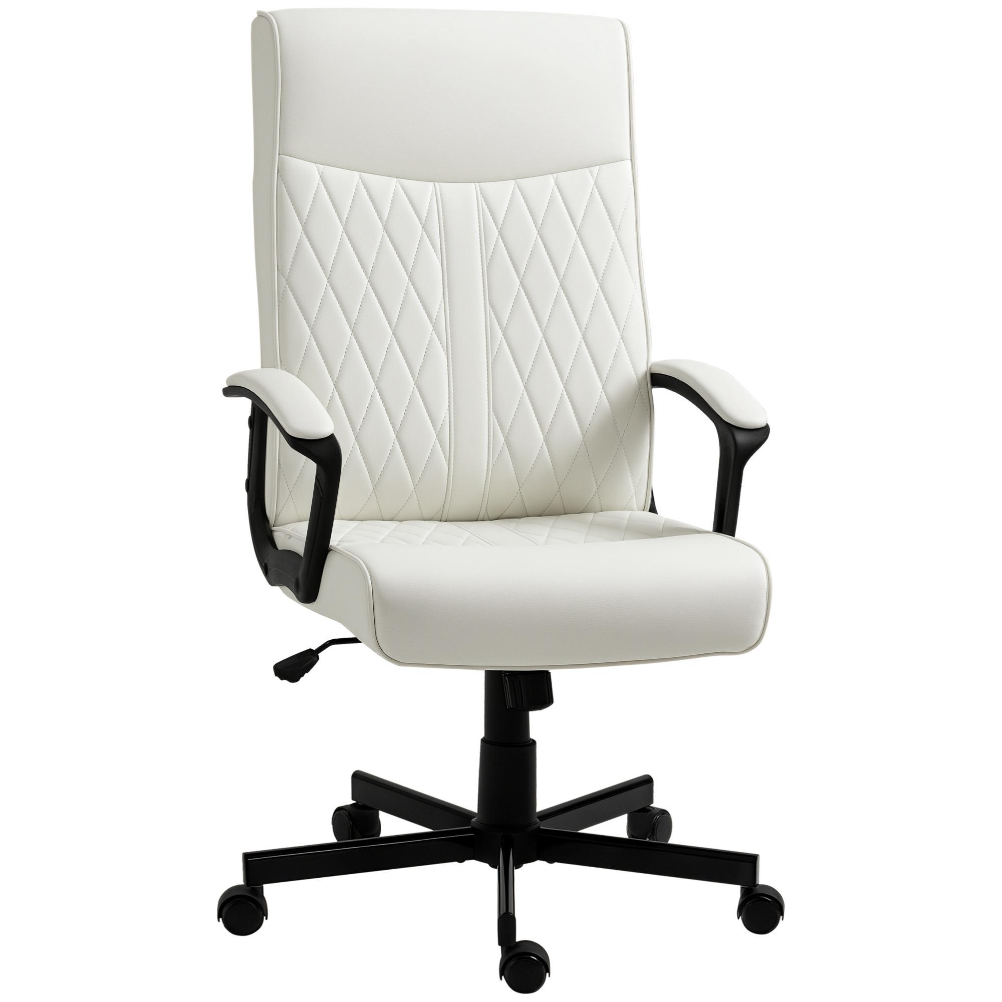 Cadeira de Escritório Giratória 360° com Encosto Alto Altura Ajustável e Função de Inclinação 65x65x102 - 112,5cm Branco creme