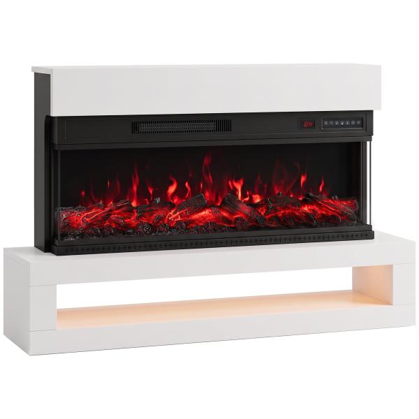 Lareira Elétrica de Parede/Independente 900/1800 W com LED 3 Lados Móvel TV até 55'' 12 Cores de Chama Comando à Distância Branca