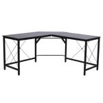 Secretária em Forma de L Secretária para Escritório com Estrutura de Metal Secretária de Canto 150x150x76 cm Preto