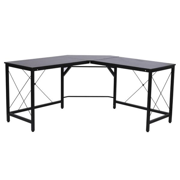 Secretária em Forma de L Secretária para Escritório com Estrutura de Metal Secretária de Canto 150x150x76 cm Preto