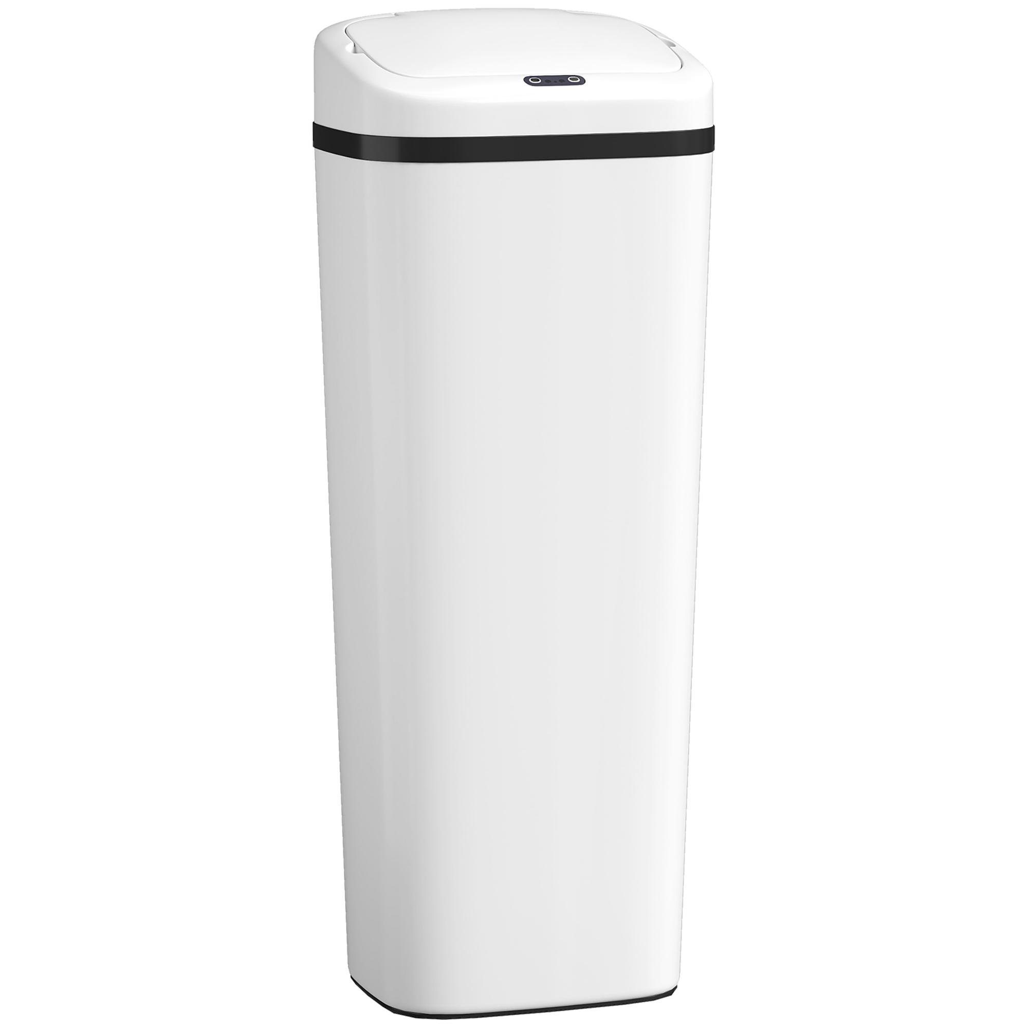 Balde de Lixo Automático 50L Estreito em Aço Inoxidável com Sensor Infravermelhos Modo Manual 33x25x84 cm Branco