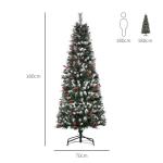 Árvore de Natal Artificial 180cm Ignífugo com 539 Ramos 51 Bagas Folhas de PVC Base Dobrável e Suporte Metálico Verde