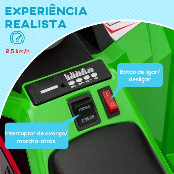 Quadriciclo Elétrico para Crianças Veículo Elétrico a Bateria de 6V com Velocidade de 2,5 km/h 70x41,5x48,5 cm Verde