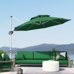 Chapéu de Sol Excêntrico Ø292 cm com Manivela Rotativo 360° Inclinação Ajustável Duplo Teto e Base Cruzada Verde Escuro