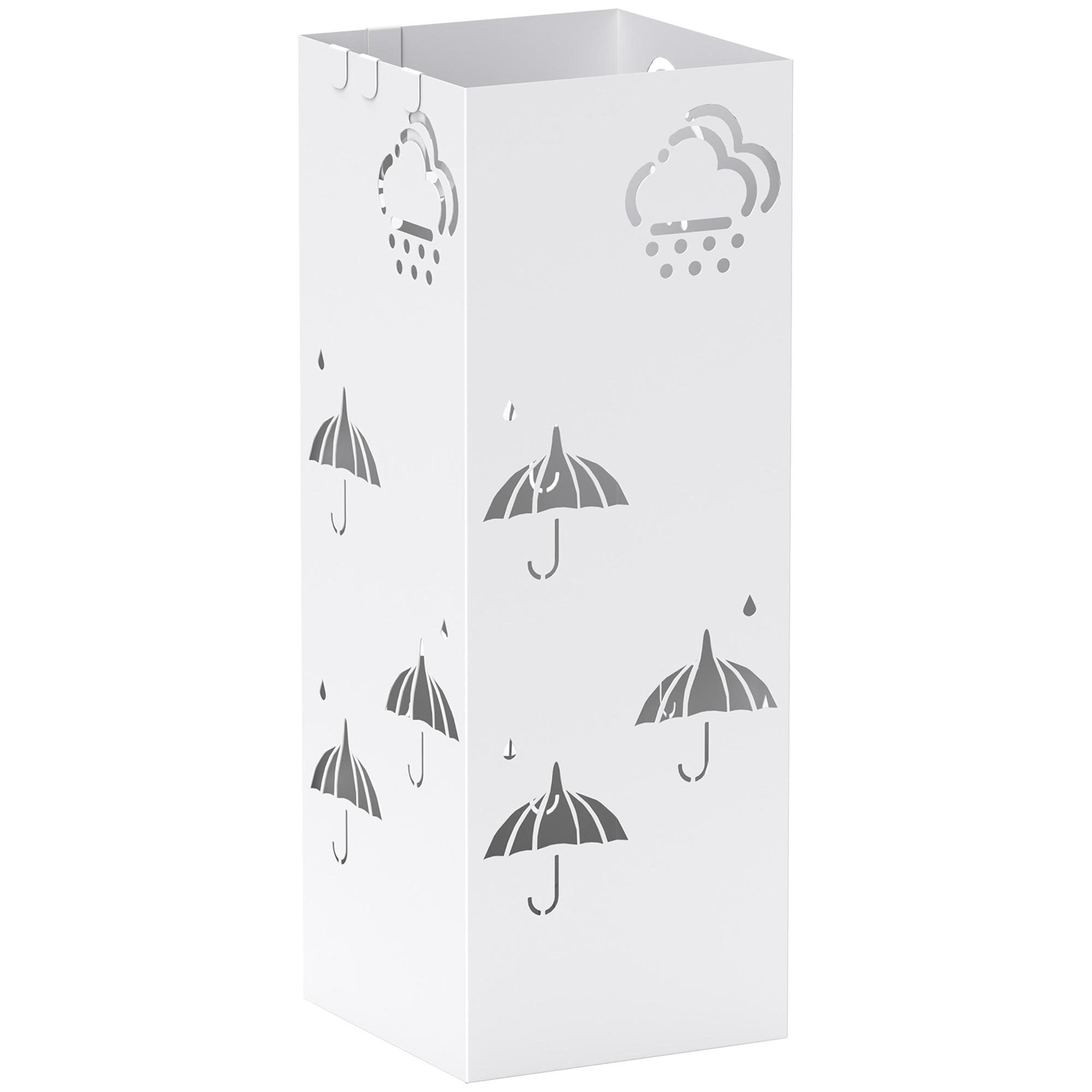 Suporte para Guarda Chuva de Aço com 4 Ganchos e Bandeja de Gotejamento Amovível 15,5x15,5x41 cm Branco