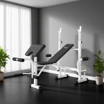 Banco de Musculação Multifuncional Inclinável com Suporte para Barra Ajustável Extensão de Pernas Curl de Predicador 180x134x113 - 136 cm Preto