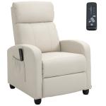 Poltrona de Massagem Reclinável com 2 Zonas de Massagem 8 Programas e 5 Níveis de Intensidade 68x88x98 cm Creme