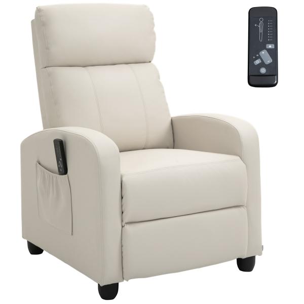 Poltrona de Massagem Reclinável com 2 Zonas de Massagem 8 Programas e 5 Níveis de Intensidade 68x88x98 cm Creme