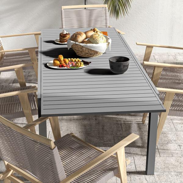 Mesa de Jardim Extensível Mesa de Terraço Retangular para 6 - 8 Pessoas Capacidade 50 kg 180/240x94x73 cm Cinza Escuro