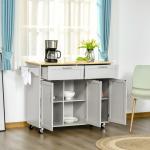 Carrinho de Cozinha com Rodas 2 Gavetas 3 Portas Prateleiras Ajustáveis e Barra para Sala de Jantar 121x46x91cm Cinza e Madeira