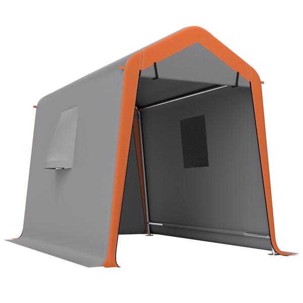 Tenda Garagem Portátil 2,4x1,8 m para Carro Impermeável com Porta Zipada e Enrolável, Janelas UPF30+ Cinzento Claro