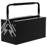 Caixa de Ferramentas de Aço Dobrável com 5 Compartimentos Mala de Ferramentas com Pega para Oficina e Casa 45x20x34,5 cm Preto