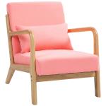 Poltrona Sala de Estar Nórdica Acolchoada com Apoio para os Braços e Estrutura de Madeira de Borracha 61x78x76 cm Rosa